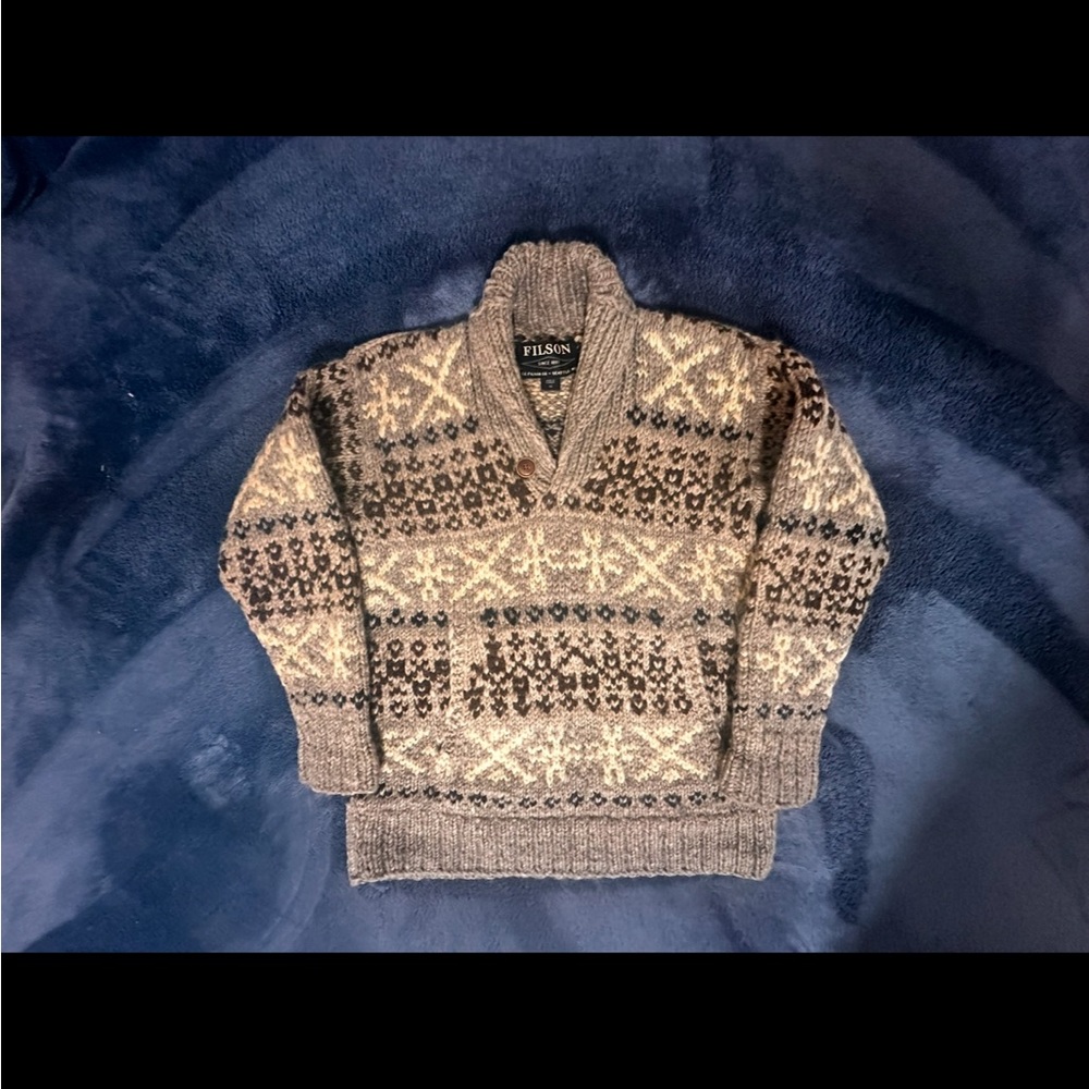 Filson Gray and Cream Cardigan Sweater